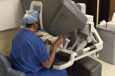 Robotic-assisted Whipple procedure being performed.